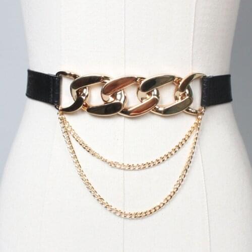 Punk Fashion Leather Belts For Women Designer Luxury Metal Thick Chain Waist Strap Dress Coat Sweater Lady Decorative Waistband