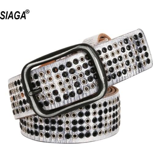 2020 New Unisex Design Personalized Rivet Hip-hop Punk Metal Belt Top Quality Cow Skin Leather Belts for Men & Women SA019