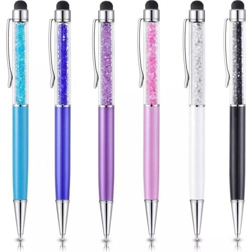 1000pcs Cute Crystal Pen Diamond Metal Roller Ballpoint Stationery Ballpen 2 In 1 Stylus Touch For Ipad Iphone xiaomi Samsung