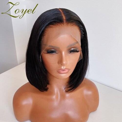 Synthetic Lace Front Wigs Short Bob Straight Black Wigs for Women Daily Hair High Tempearture Fiber Middle Part