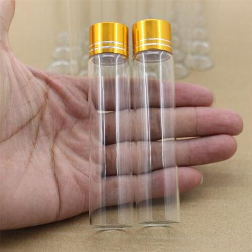 50 pcs/lot 22*100mm 25ml Glass Jars Golden Plastic Cap Test Tube Stopper Spice Bottles Container Tiny Vial Small Glass Bottle
