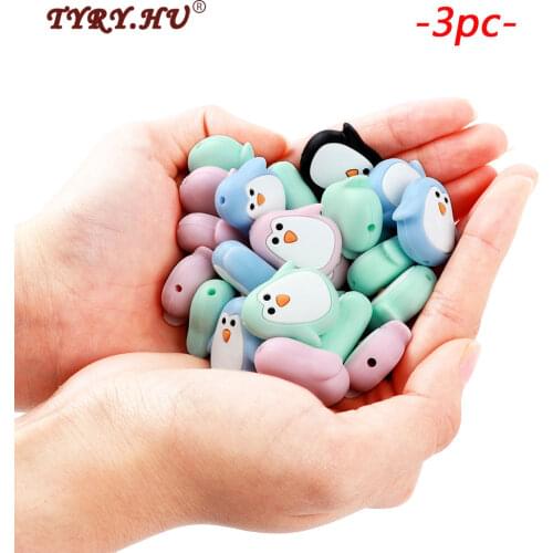 TYRY.HU 3pc Silicone Penguin Beads Cartoon Animal Baby Chewable Beads DIY Pacifier Dummy Sensory Jewelry Gift Toy Accessories