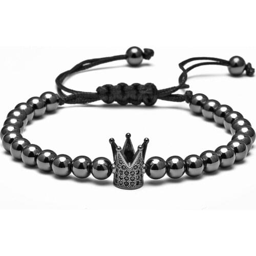 High Quality Handmade Crown Bead Braided Macrame Charm Wrap Cord Beaded Bracelet Bangles Adjustable Rope For Men Women Jewelry