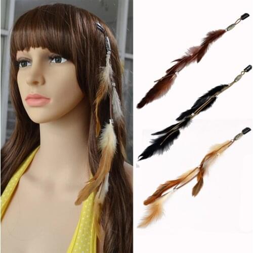 1pc Boho Vintage Long Feather Hair Clip Hairpin Women Feather Headband Hair Extension Feathers Products Hair Accessories Jewelry
