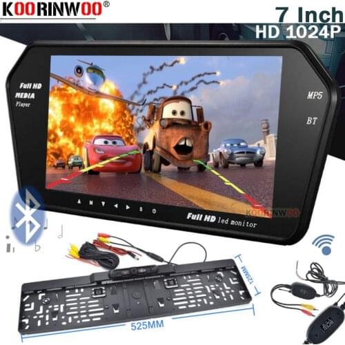 Koorinwoo1024P For Sony CCD Car Rearview Monitor Mirror 7 Inch Media Bluetooth USB SD Music Player Reversing Camaera Parking Security System TFT LCD Display NTSC PAL Video Input