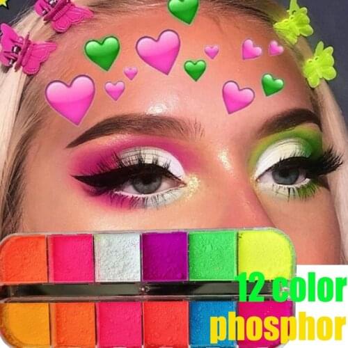 12 Color Phosphor Powder Mixed Neon Eyeshadow Pallete Pigment Matte Mineral Spangle Nail Powder Waterproof Eye Make Up Cosmetics