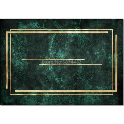 200*300cm Fashion Modern Simple Dark Green Gold Line Frame Living Room Bedroom Bedside Carpet Floor Mat Customization