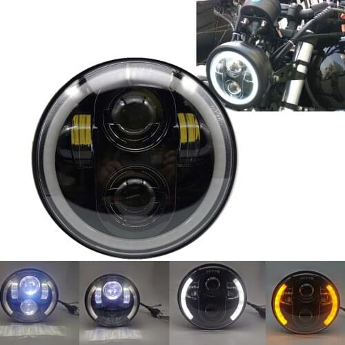 5.75'' Black LED Headlight Projector Halo Ring Hi/Low Beam Motorcycle 5 3/4'' DRL Turn Signal for Harley Sportster Dyna Iron 883