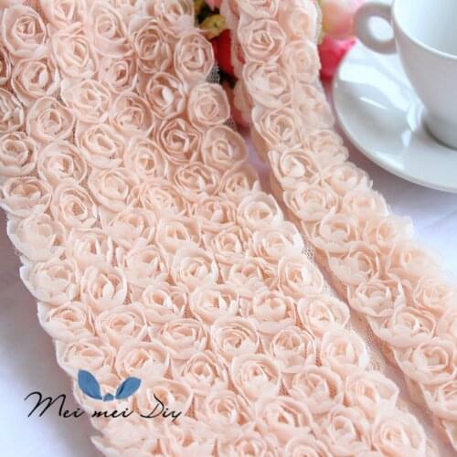 5Yard/lot Handmade jewelry material cloth DIY mobile phone shell Beauty Rose Flower Lace trim Chiffon double 3D lace fabric