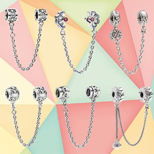 Brand New High Quality 100% 925 Silver Heart-shaped Genealogy Safety Chain, Suitable For Original Diy Charm Bracelet Accessories