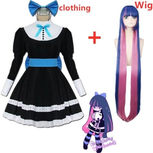 Anime Panty & Stocking with Garterbelt Stocking Anarchy Cosplay Costumes Black Dress Woman Lolita Maid Suits Uniform Headwear
