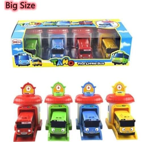 4pcs/set Scale model Tayo the little bus children miniature bus baby oyuncak garage tayo bus Ejection impact car vehicle