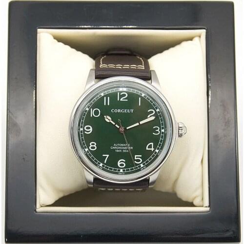 CORGEUT Automatic Mechanical Mens Watch Open backcase Miyota8215 Transparent waterproof sport Men 41MM Green Black watch leather