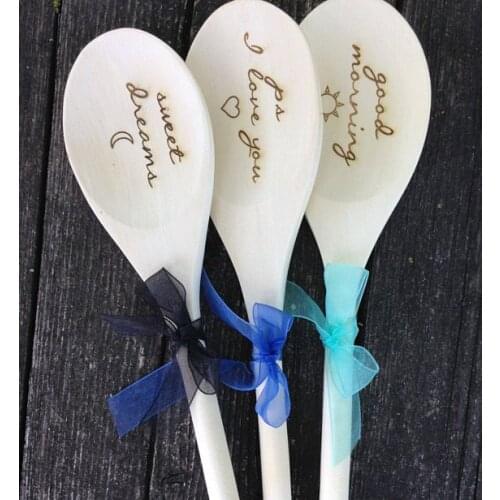 Personalized text graphic engraved bridal shower Wedding Wooden kitchen spoons birthday baby baptism party favors company gifts