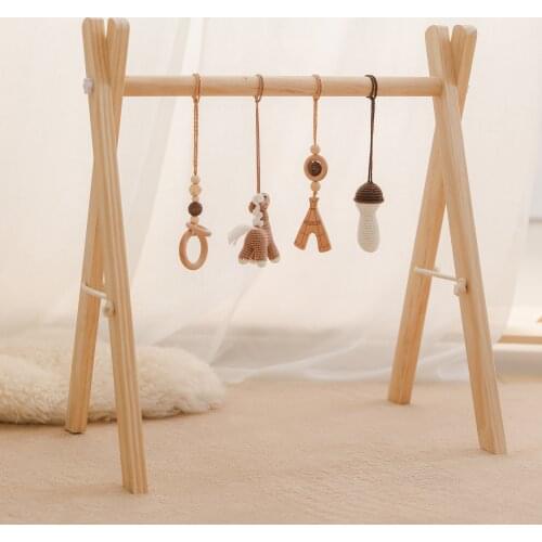 4/5Pcs Wooden Fitness Rack Crochet Animals Baby Play Gym Activity Pendants Hanging Teething Nursing Rattle Toys Gift