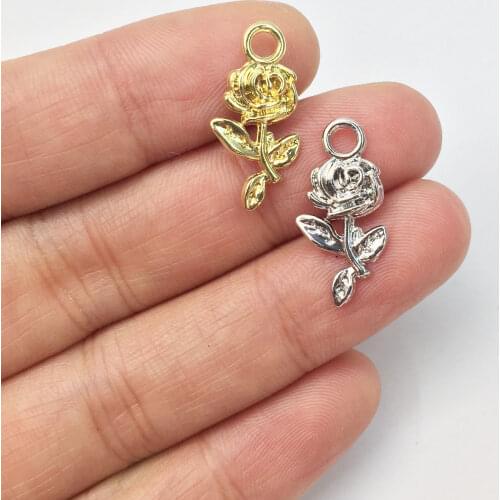 Eruifa 20pcs 10*16mm Hot sell Rose Flower Charms Pendant necklace,earring jewelry DIY handmade Gold Lead/Nickle Free