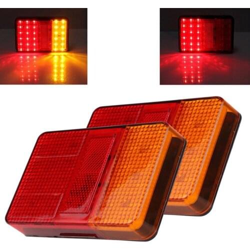FEEDOPAL 2PCS Red And Amber Bi-Color Light 12V 30LED Tail Brake Light Stop Reverse Lamp For Car Truck Van Trailer