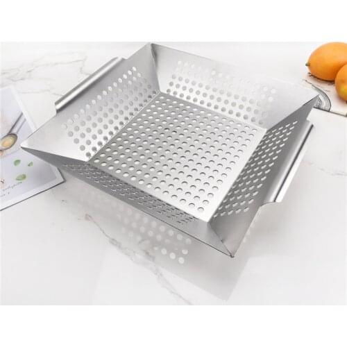 Barbecue Grill Plate Basket Stainless Steel Grilling Accessories BBQ Tray Grills Portable Charcoal Stove for Outdoor Camping