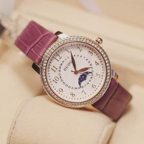 HK Fashion Brand Genuine Leather Band Gift Watch Top Quality Luxury Diamonds Ladies Gfit Quartz Dress Wristwatches Mujer Relojes