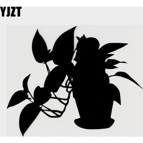 YJZT 14.2CM×11.6CM Plant Potted Flower Interesting Vinyl Car Sticker Decal Black/Silver 18B-0161