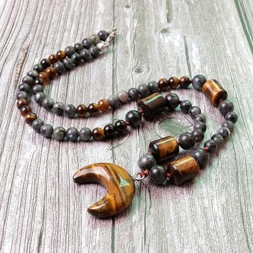 Natural Tiger Eye Stone Half Moon Crescent Pendant Necklace For Mens Dropshipping