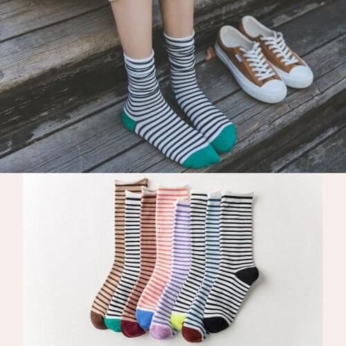 1Pair Popular Women Striped Soxs Pile Of Socks Cotton Long New Japanese Fashion Harajuku Colorful Funny Crew Sock Minimalism