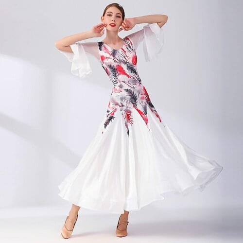 New White Modern Dance Dress Sexy Ballroom Dance Costume National Standard Dance Dress Waltz Dress Performance Clothing For Wome