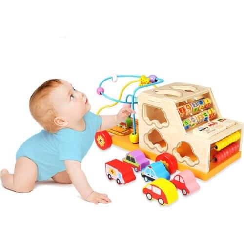 Useful Learning Car Treasure Chest Childrens Early Education Puzzle Beaded Wooden Round Beads Digital Shape Matching Toy