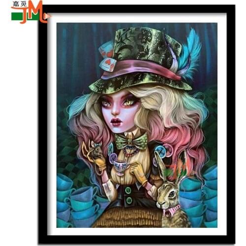 Full Drill Diamond Embroidery Wonderland Art Cute Rabbit Cartoon Girl 5D Diy Diamond Painting Cross Stitch Mosaic Fantasy Decor