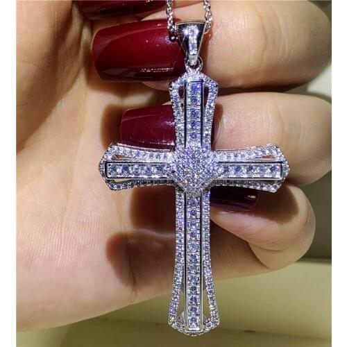 Hollow Big Long Cross pendant necklace 925 Sterling silver Pave AAAA Cz Party Cross Pendant for women men Anniversary Jewelry