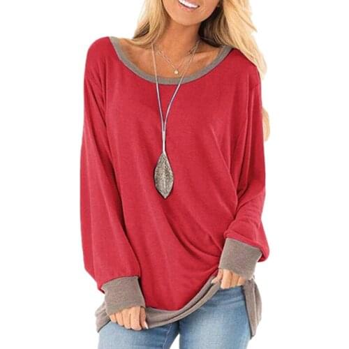 Casual T-Shirts For Women Plus Size T-shirt Color Block Splicing Drop Shoulder O-Neck Long Sleeve Loose Tshirt 2020 Spring Tops