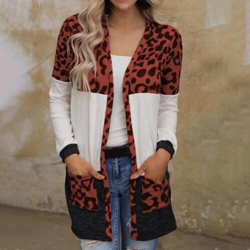 Skin-friendly Chic Leopard Print Patchwork Cardigan Sweater Soft Autumn Sweater V-Neck for Outdoor