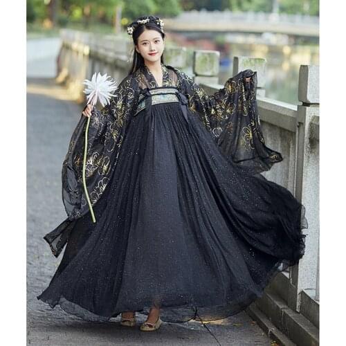 Drunk beauty chinese Hanfu women red hanfu dress daily student black modern hanfu chinese skirt summer big sleeve costume hanfu