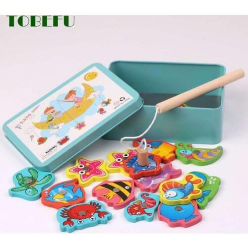 Montessori Colorful Wooden Magnetic Kids Fishing Game Educational Toys For Children Toy Magnet Fish Games