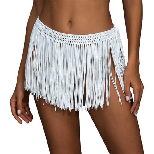 Sexy Crochet Beach Skirt Cover Up for Women Sexy Tassels Maxi Mini Skirts Bikini Knit Summer Beach Cover-Ups Swimwear Bottom