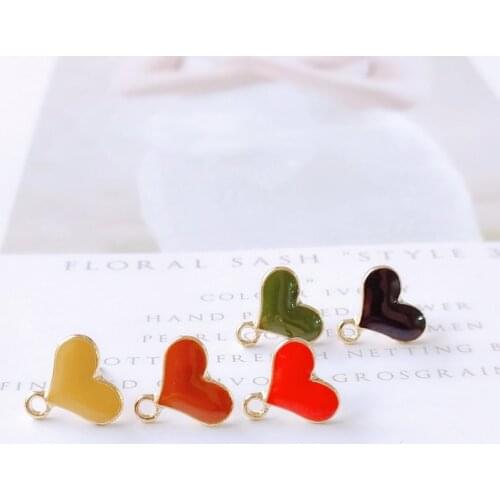 Enamel Heart Alloy Stud Earring Finding Components Eardrop Simple Style DIY Jewelry Accessories Handmade Materials 6pcs