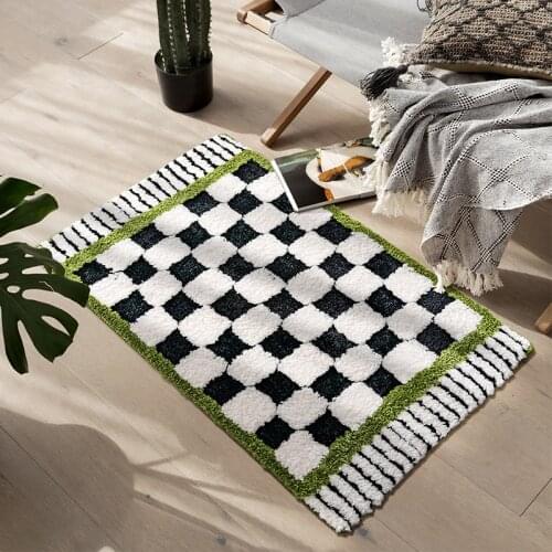 Chic Grids Rug Fluffy Long Bedside Carpet Function Bedroom Bathroom Floor Mat Anti Slip Foot Pad Aesthetic Home Room Decor