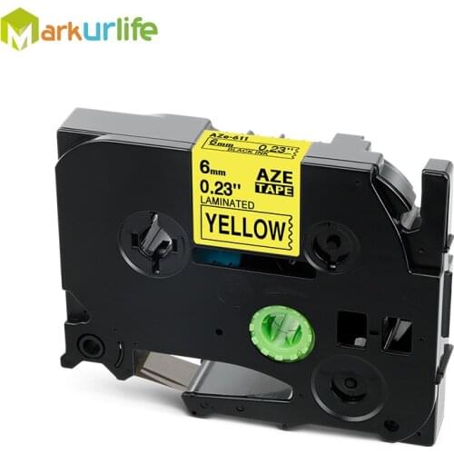 Compatible TZe611 TZe-611 TZ611 Laminated label tape Black on Yellow for Brother P-touch Label Makers Tz-611 (6mm x 8m, 1 Pack)