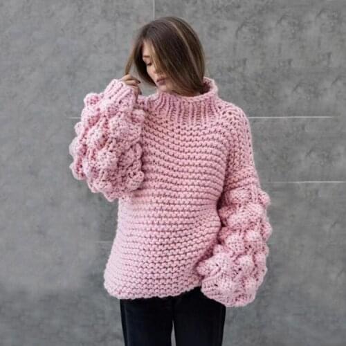 Sweater Handmade Pullover Top 2020 New Lazy Style Loose Sweater Womens Lantern Sleeve Three-Dimensional Ball Thick Stick
