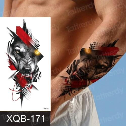 Tattoo sticker men bodys sexy tattoo animal with dogs dragon feather pattern tattoo sleeve wrist armband tatoo fake waterproof
