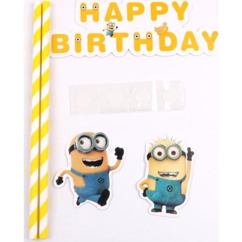 1set Minions Animation Happy Birthday Cake Cupcake Topper Kids Baby Shower Birthday Party Decoration Supplies