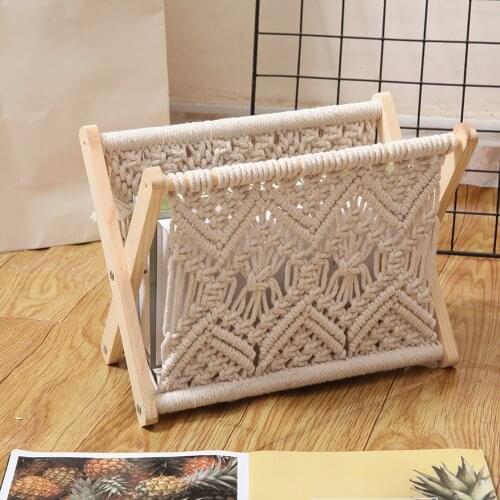 Macrame Magazine Rack Bohemian Style Woven Storage Rack Cotton Rope Hand-woven Beautiful And Strong Folding Book Magazine Floor
