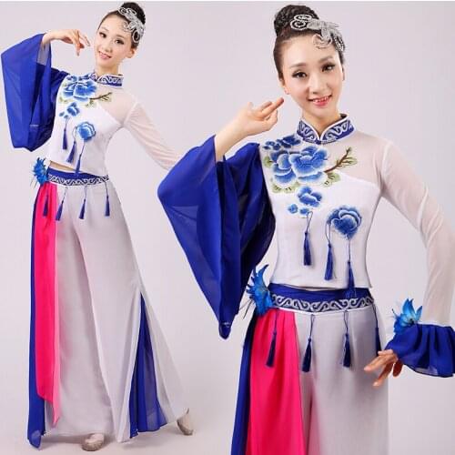 Women Chinese Yangko Dance Costume Tassel Female Chinese Umbrella Dance Costume Classic Fan Dance Clothing for Stage 89