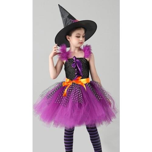 Girl Halloween Witch Dress For Performance Halloween Scary Costume Dress With Witch Hat Masquerade Cosplay Outfit Disguise Cloth