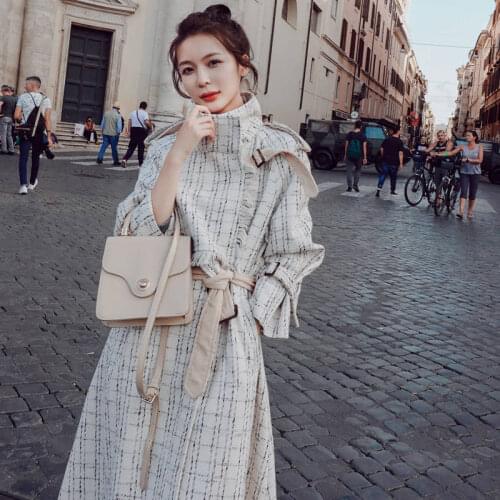 Bella Philosophy Women Winter Solid Warm Woolen Coats Female Elegant Thick Plaid Green sashes Coats Lady Turn Down Collar Coats