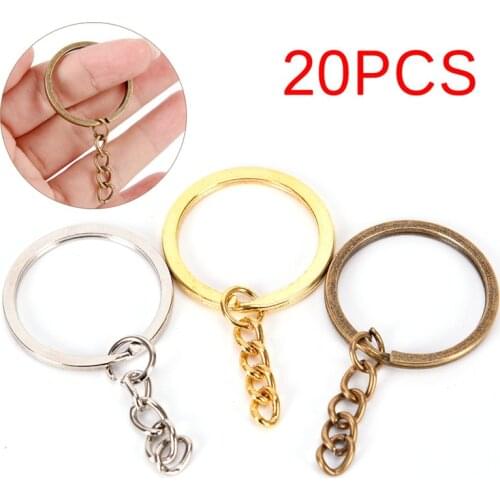 20pcs/lot Metal Key Rings Key Chains Antique Bronze Rhodium Color Long Keyrings Split Rings KeyChains Wholesale