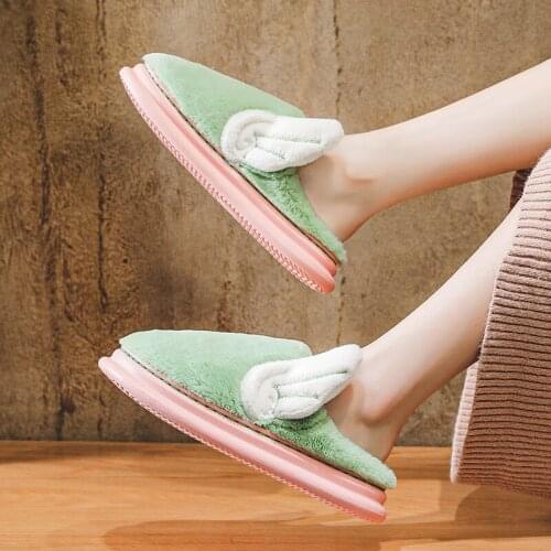 2021 Winter Warm Unisex Women Men Slippers Fuzzy Faux Fur House Shoes Memory Foam Indoor Slides Cartoon Angel Wings Home Shoes 1