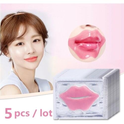 5Pcs Beauty Super Lip Plumper Pink Crystal Collagen Lip Mask Patches Moisture Essence Wrinkle Ance korean Cosmetics Skin Care