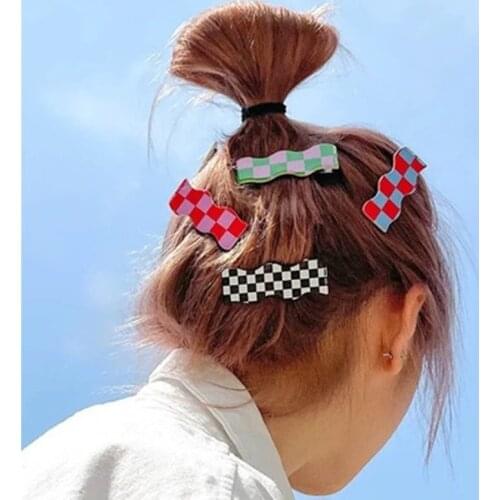 AOMU 2021 New Korean Colorful Plaid Acrylic Hair Clip Smooth Irregular Geometric Wave Rectangle Duckbill Clip for Women Jewelry