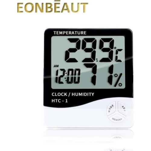 1PCS EONEBAUT Indoor Outdoor Digital Thermometer Hygrometer HTC-1 Home Temperature Humidity Meter with Clock LCD Display